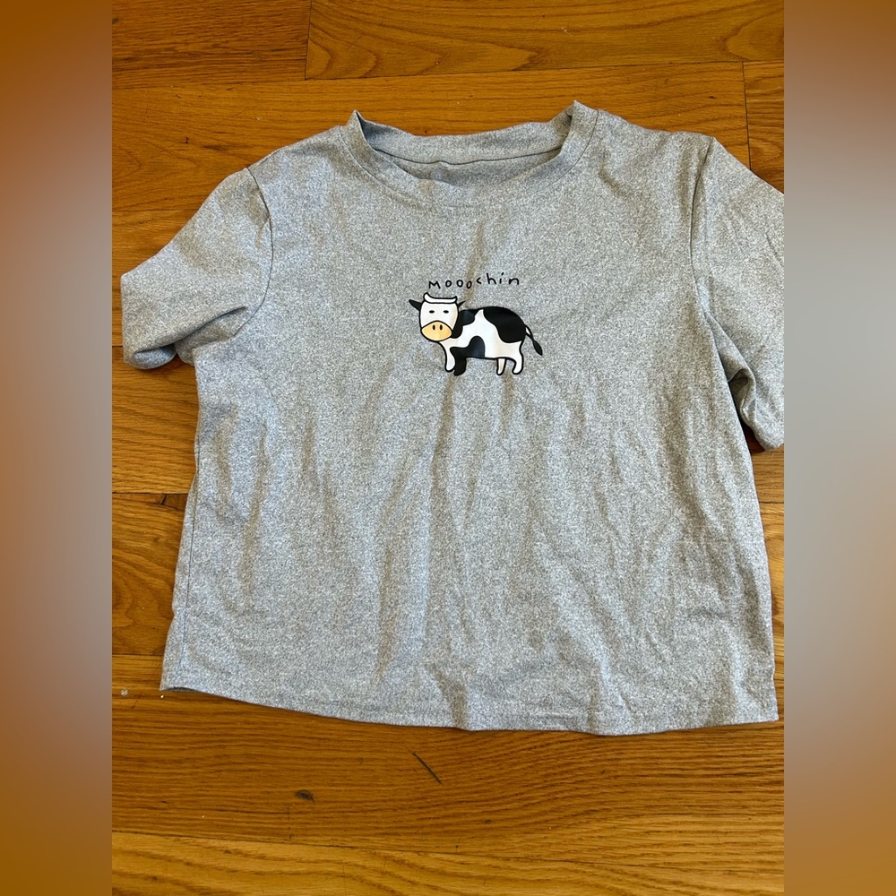 Gray T-Shirt with Cow Graphic